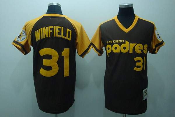 Mitchell and Ness Padres #31 Dave Winfield Stitched Coffee Throwback MLB Jersey - Click Image to Close